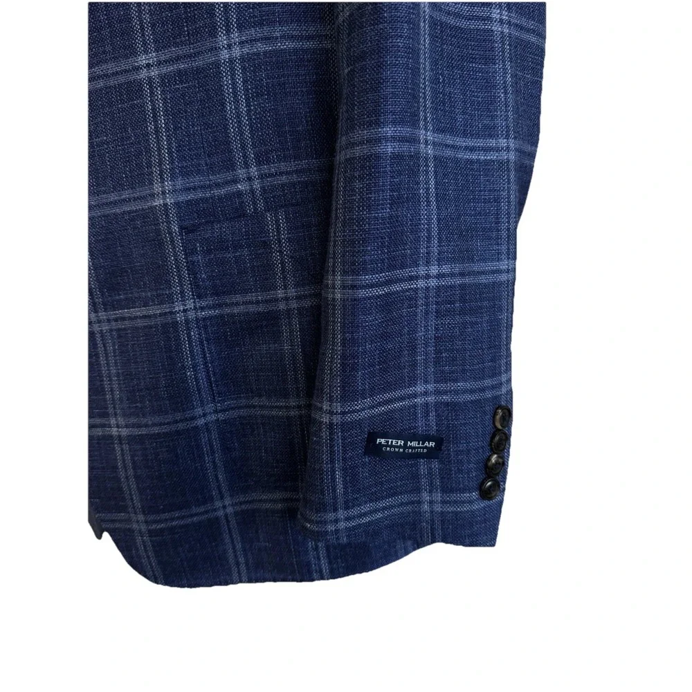 NWT Peter Millar Sport Coat Blazer Wool Silk Linen ATL‎ Blue Plaid 44 Long $1295